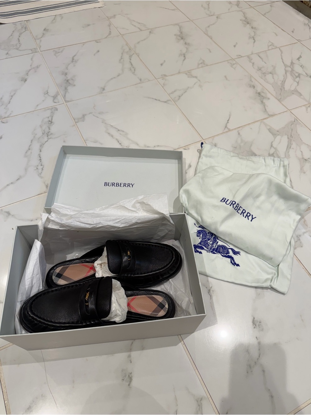 Burberry Black Leather Cadet Mules
